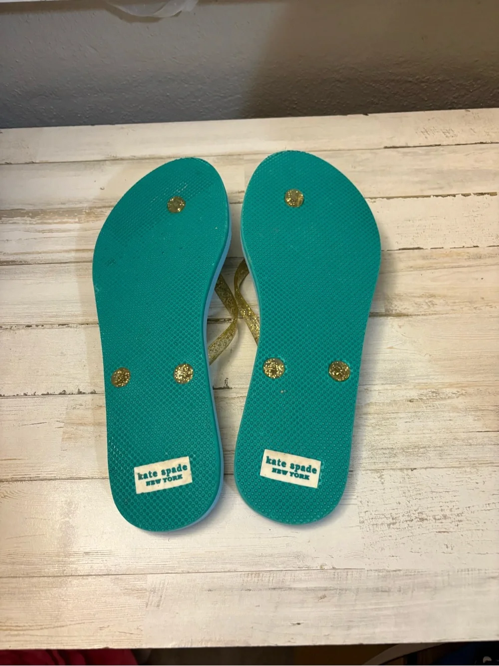 kate spade Gold-Strap Aqua Flip Flop Sandals